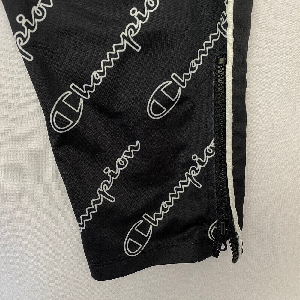 Champion Womens Track Pants Allover Logo Print Size Large Black Pockets Jogger - Picture 7 of 14